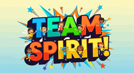 Fototapeta premium Team Spirit Comic Style - Diverse Kids Cheering Together
