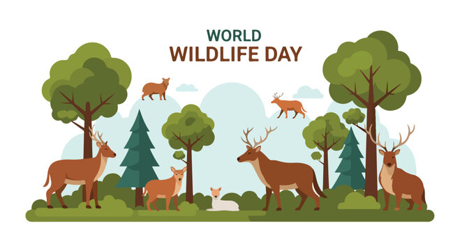 A World Wildlife Day illustration of animals and trees