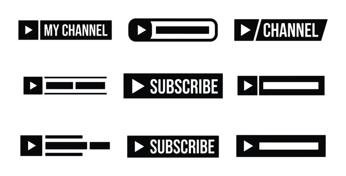 Subscribe Button Vector Icons, Channel Graphics, Play Button Elements for Social Media and Video Content