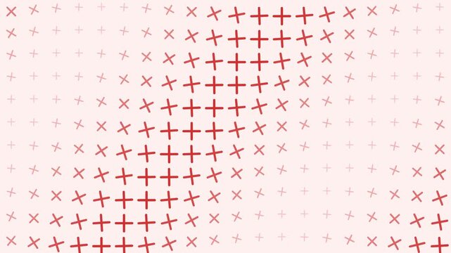 Abstract motion animation background, with pulsing red, cross pattern and, wave effect