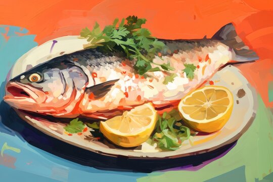 Seafood staek seafood painting animal.