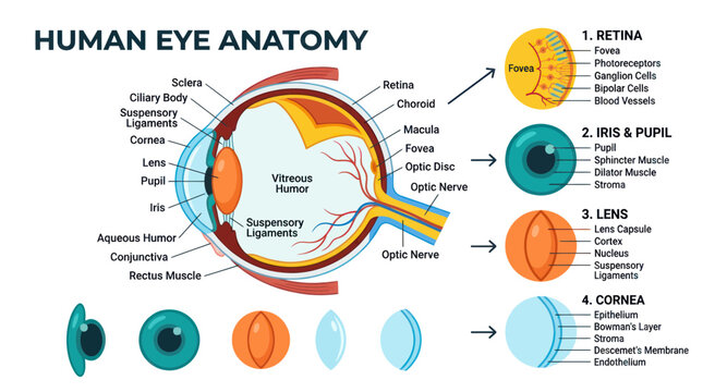 Human eye anatomy diagram showing internal structure and parts