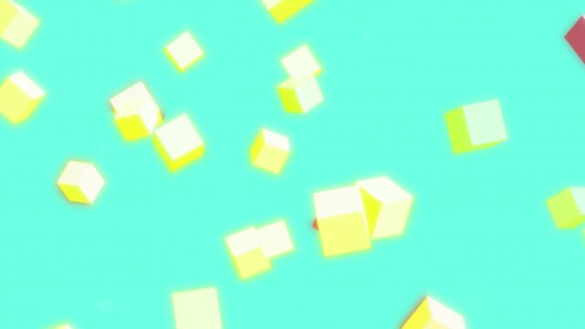 Floating glowing cubes on vibrant turquoise abstract background