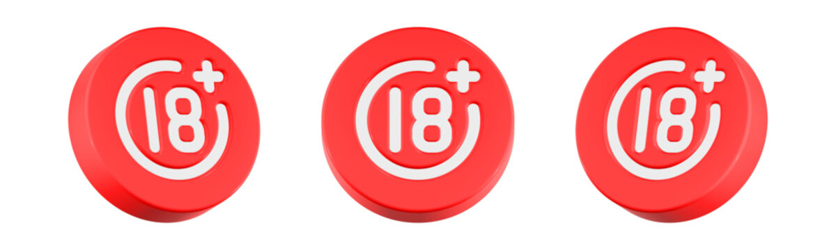 18 plus icon 3d render circle button