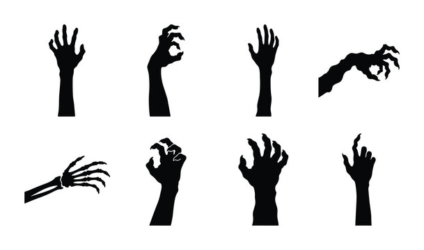 Spooky Zombie Hands Vector Icons, Horror Monster Claws Silhouette Set, Creepy Halloween Graphics
