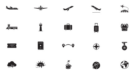 Naklejka premium Aviation flight airline plane icon set vector illustration travel business trip airport.