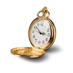 Fototapeta premium Open Vintage Gold Pocket Watch Timepiece Isolated