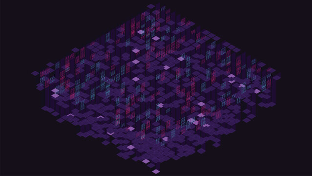 Isometric data monolith architecture pattern on dark background