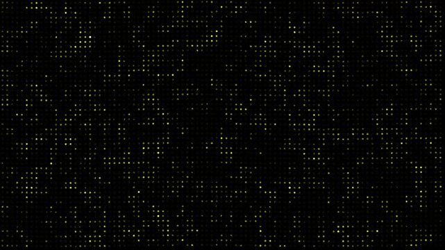 Abstract digital background with glowing yellow dots and lines, representing data flow, network connection, or binary code patterns in a dark space