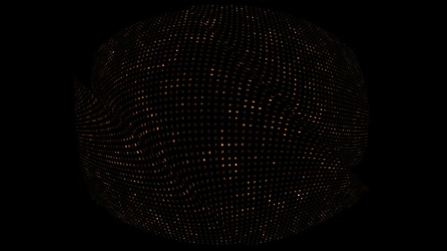 Abstract digital sphere made of glowing orange dots on a black background, futuristic technology concept, 3d render of a data visualization globe