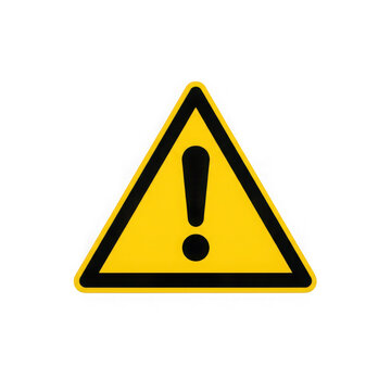 Yellow Triangular Warning Sign with Black Exclamation Mark Isolated on Transparent Background