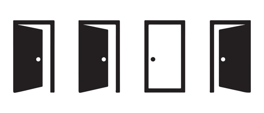 Minimalist door icons collection representing opening and closing states for house interior design.