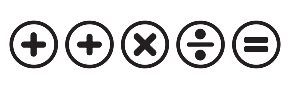 Various circular mathematical operator icons including plus multiplication and division for website.