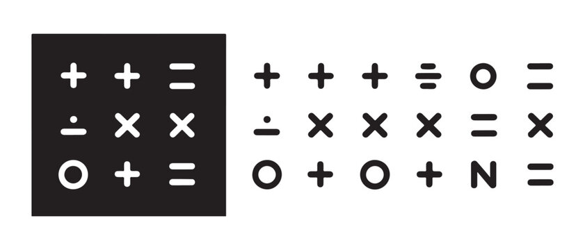 Collection of various mathematical operation icons including addition subtraction and multiplication.