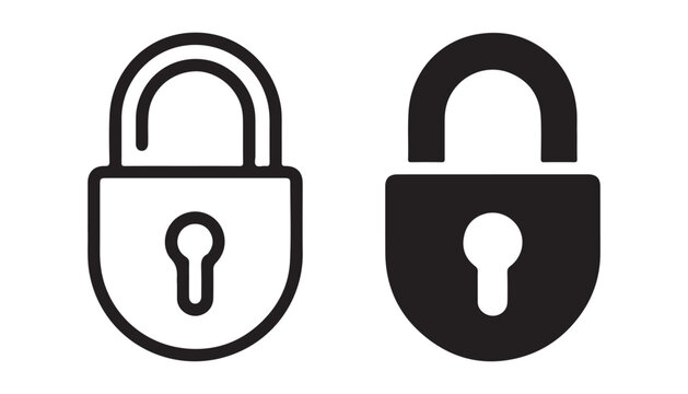 Rounded padlock icon set featuring outline and fill versions for mobile app and web security designs.