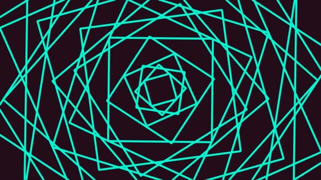 Geometric neon spiral vortex pattern with glowing cyan lines on dark background