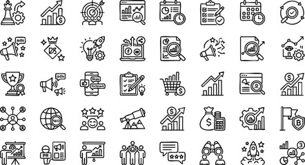 Naklejka premium Comprehensive collection of universal thin line web icons set with interface business technology collection communication