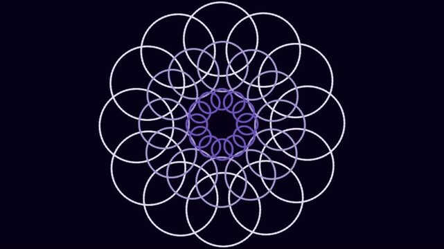 Geometric mandala pattern with concentric circles and purple center on dark background
