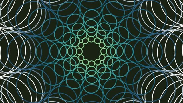 Abstract geometric pattern of overlapping circles and lines forming a kaleidoscopic mandala
