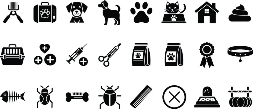 Veterinary clinic icon set pets healthcare and services