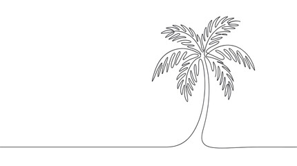 Obraz premium Single continuous line drawing of a tropical palm tree with lush fronds on a clean white background, conveying simplicity and elegance