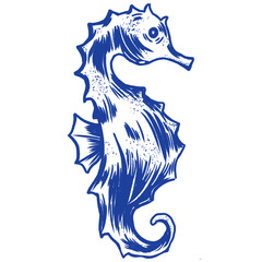 Hand Drawn Seahorse Line Art Illustration, Summer Ocean Marine Life Sketch, Coastal Beach Vacation Decorative Nautical Element Isolated on Transparent Background © lesiuoag