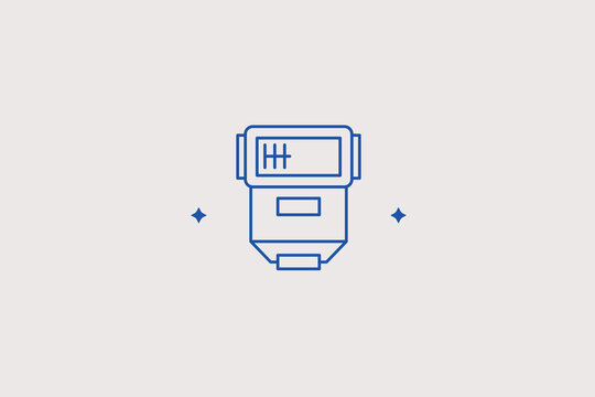 Speedlight hot shoe camera flash unit line icon for professional photography studio gear store, multimedia reporter equipment. Helpful vector illustration for low light shooting.