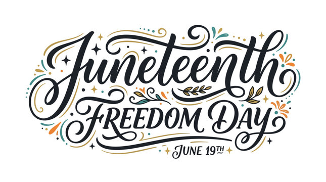 Juneteenth Freedom Day celebration with colorful floral patterns and typography