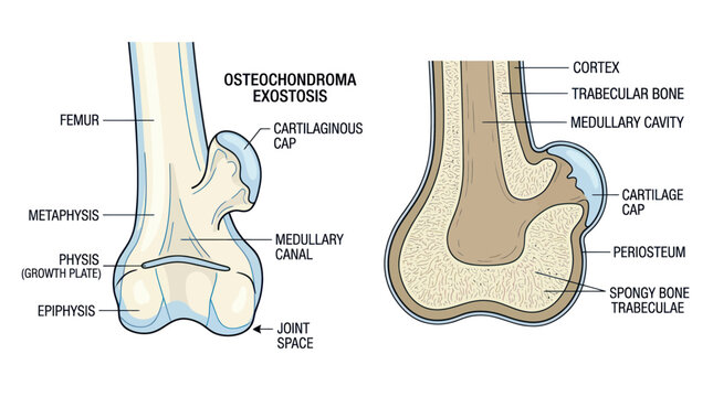 Medical diagram of osteochondroma exostosis on the distal femur