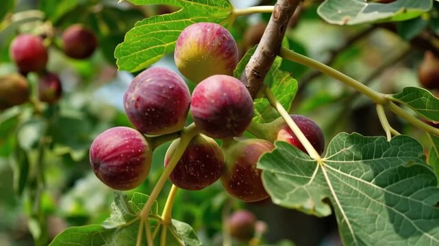 Ripe fig fruits hanging on a tree branch, ready for harvest