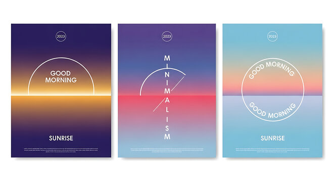Set of three abstract minimalist posters with gradient backgrounds and circular typography gradient minimalism abstract typography geometric background template circular artistic creative