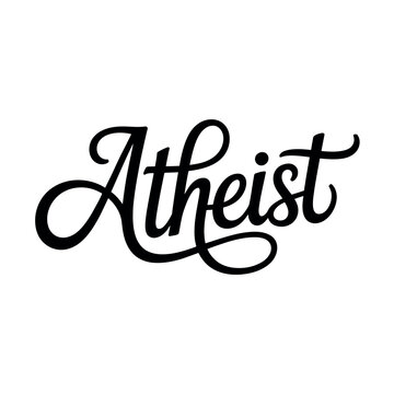 A stylized black text that reads Atheist on a white background