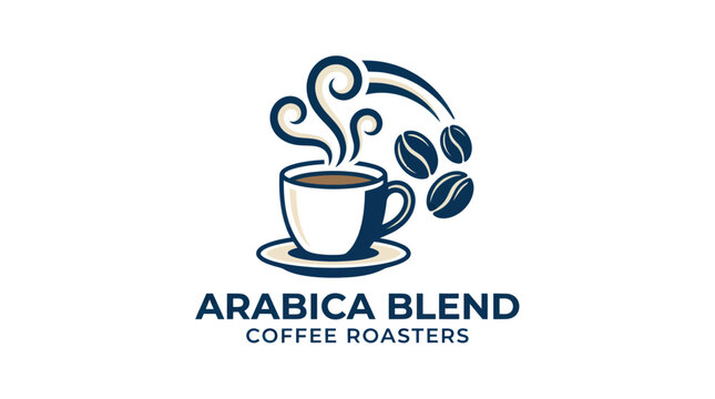 Arabica blend coffee roasters logo with cup and beans