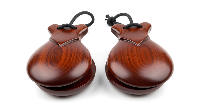 Pair Of Wooden Claves With Black Cords Against A White Background Musical Instrument Photography percussion