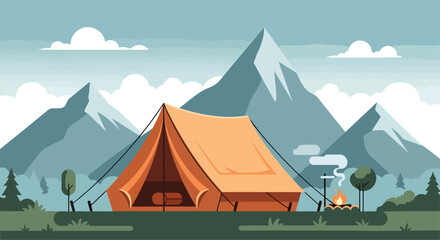 A tent in front of mountains © Itachi