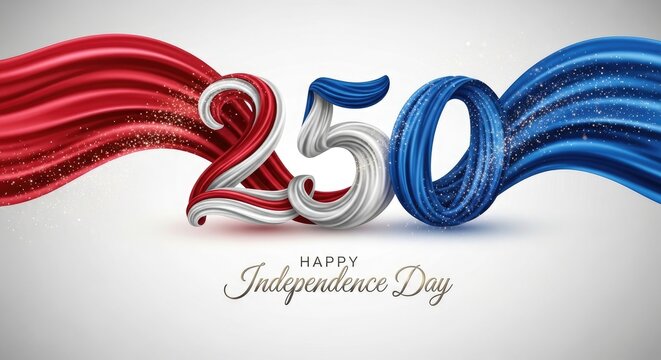 3D liquid satin style number 250 with American flag colors for US semiquincentennial Independence Day celebration