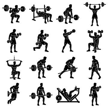 Set of gym workout silhouettes Vector