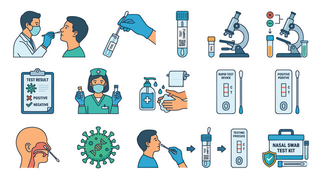 Medical set for nasal swab diagnostic testing and lab results