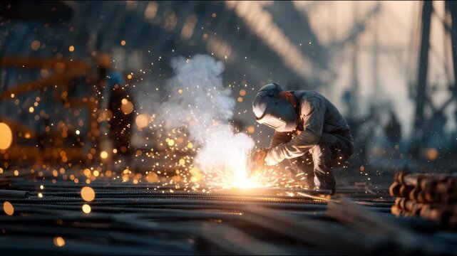Skilled Welders Working on Large Scale Industrial Construction Site