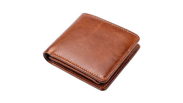 Classic bi fold brown leather wallet pocket money container isolated on transparent background