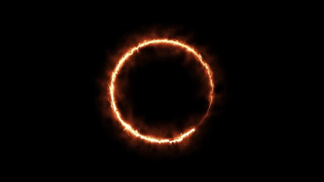 Glowing fire ring circle overlay with radiant heat haze and particle effects on black background