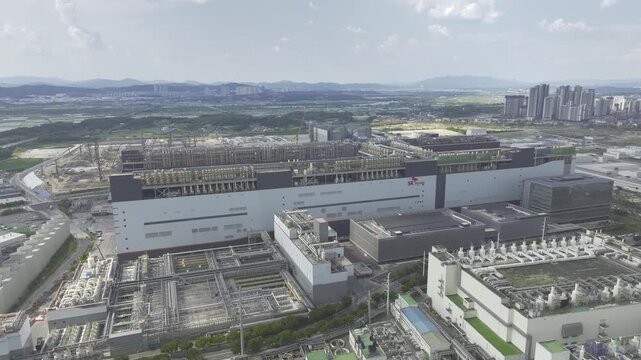 Aerial view of SK Hynix semiconductor factory complex in Cheongju, South Korea