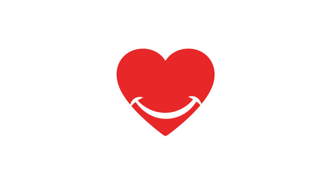 Red heart shape with white smile on white background