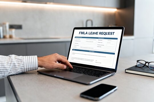 Person filling out FMLA leave request form on computer