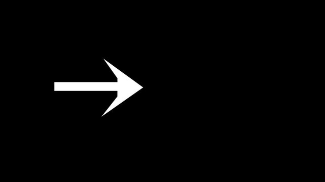 Minimalist white arrow pointing right on black background, simple motion pointer direction navigation