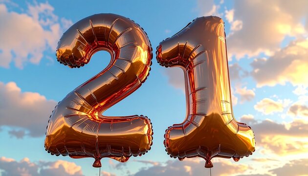 Golden balloons in the sky.
