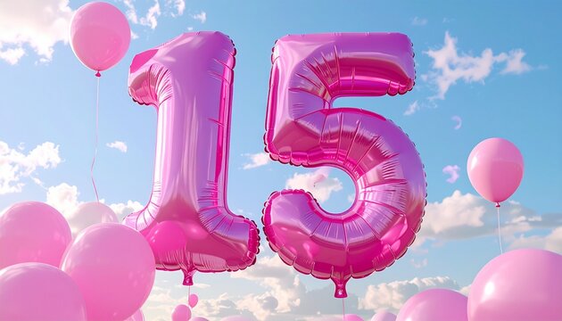 Pink balloons and number fifteen celebration.