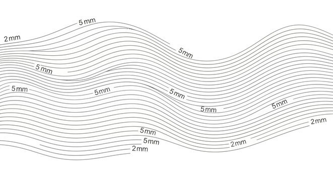 Technical illustration of wavy lines with millimeter measurement labels