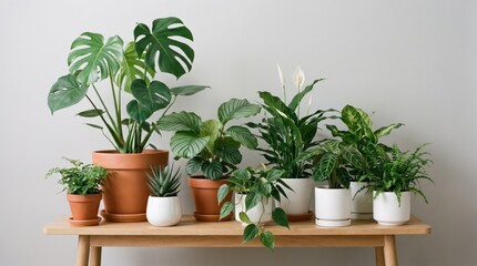 Fototapeta premium Collection of various indoor houseplants in different pots