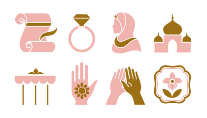 Obraz premium Islamic wedding vector icons set